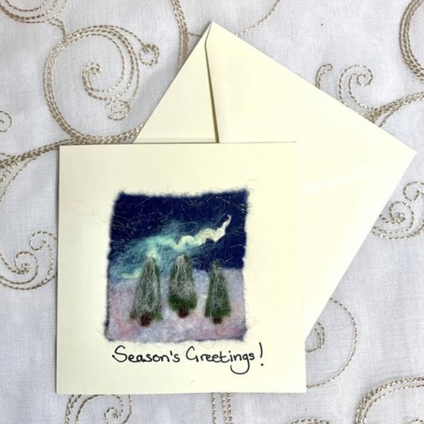 Handmade Felt Christmas Card Northern Lights