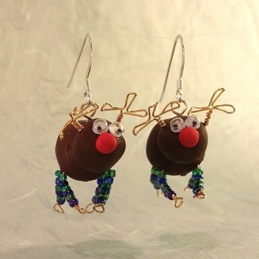 Reindeer Earrings - Green & Blue Legs