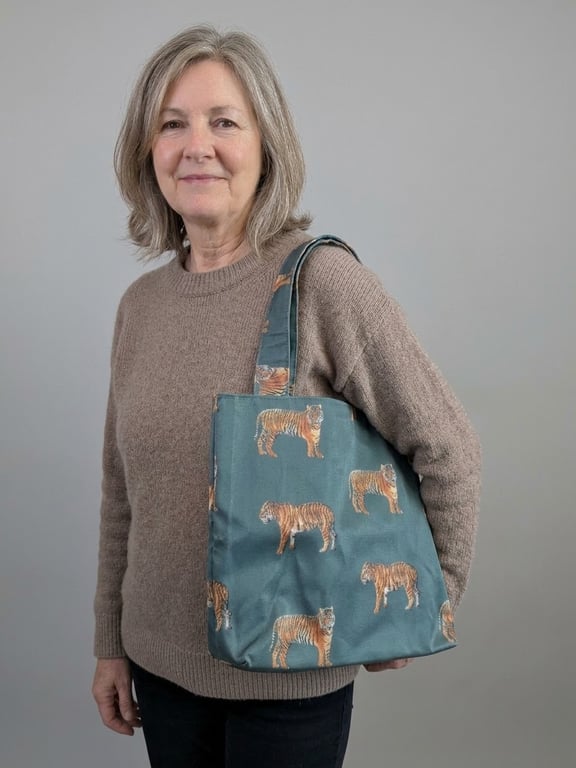 Dark Emerald green tiger shoulder tote shopping bag