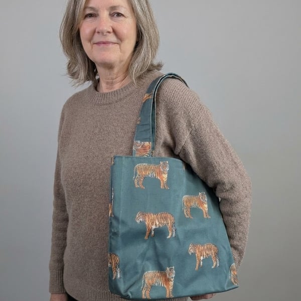 Dark Emerald green tiger shoulder tote shopping bag