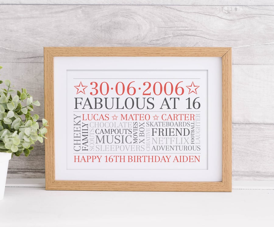 Personalised 16th Birthday Word Art - BD161