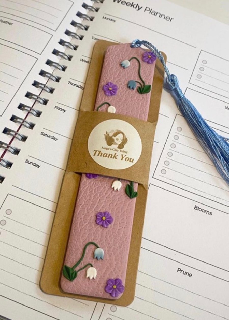 Pink Floral and Blue Bell Bookmark
