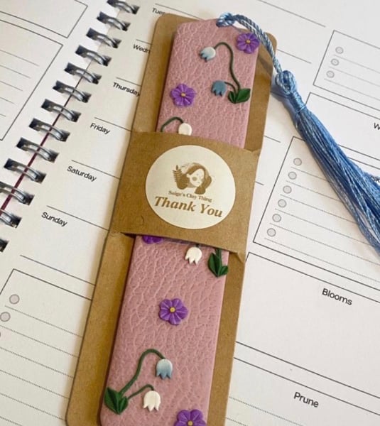 Pink Floral and Blue Bell Bookmark