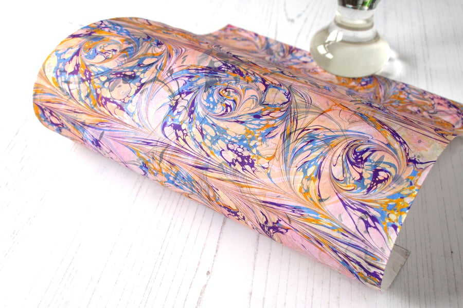 A4 Marbled paper sheet double marbled cabled drawn pattern 