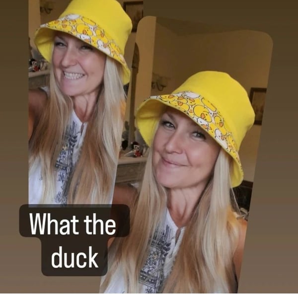 My what the duck range , in a funky bucket hat 