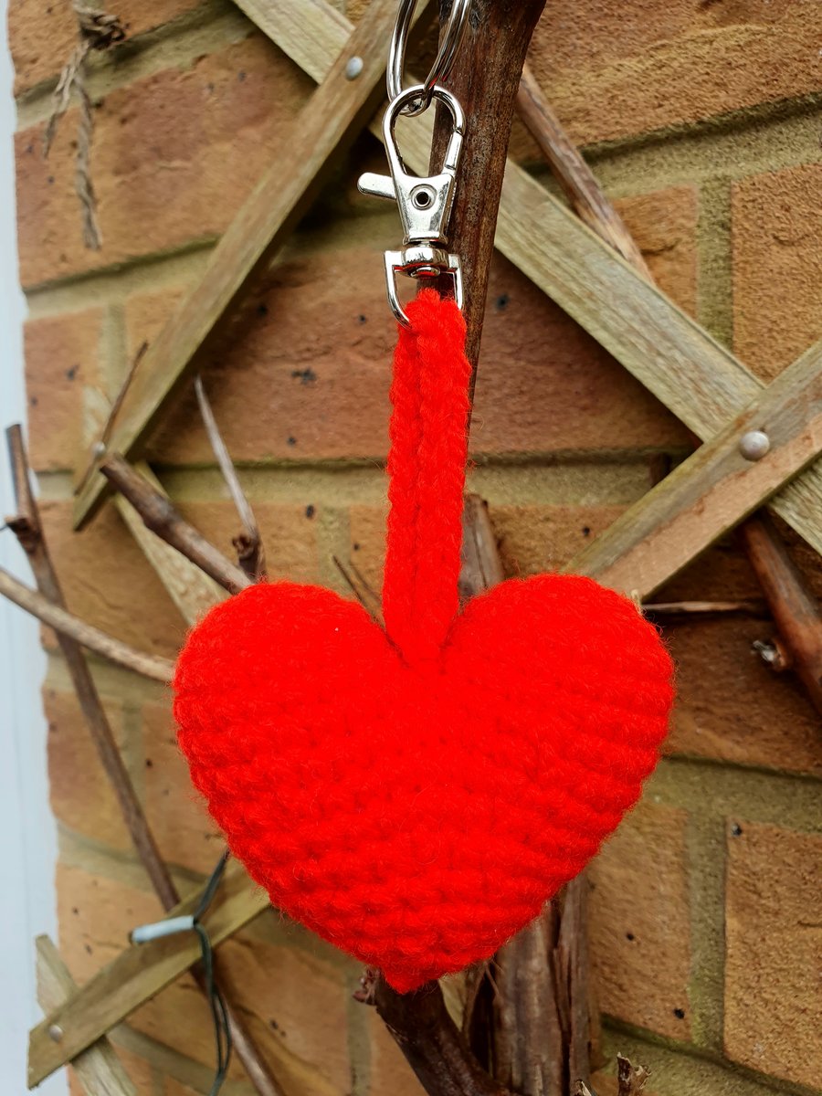 Crocheted heart keyring, bag charm