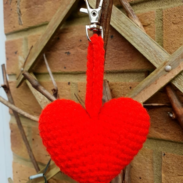 Crocheted heart keyring, bag charm