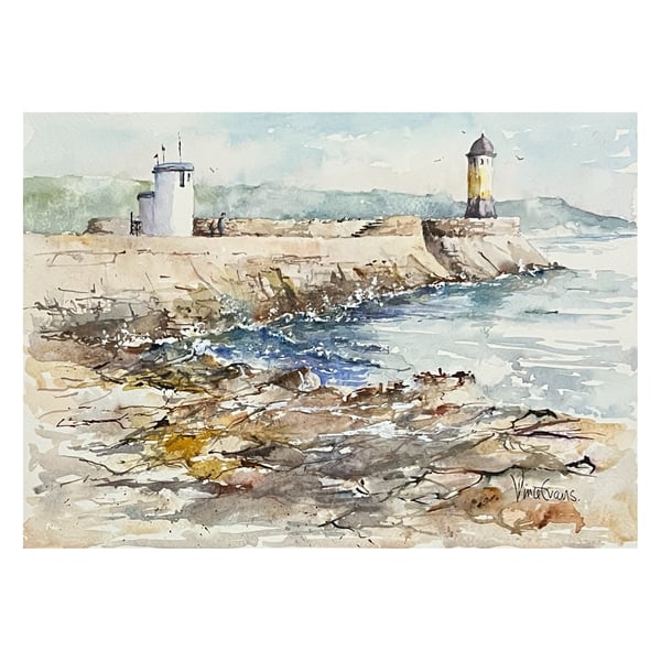 Lighthouse And Watchtower an original watercolour