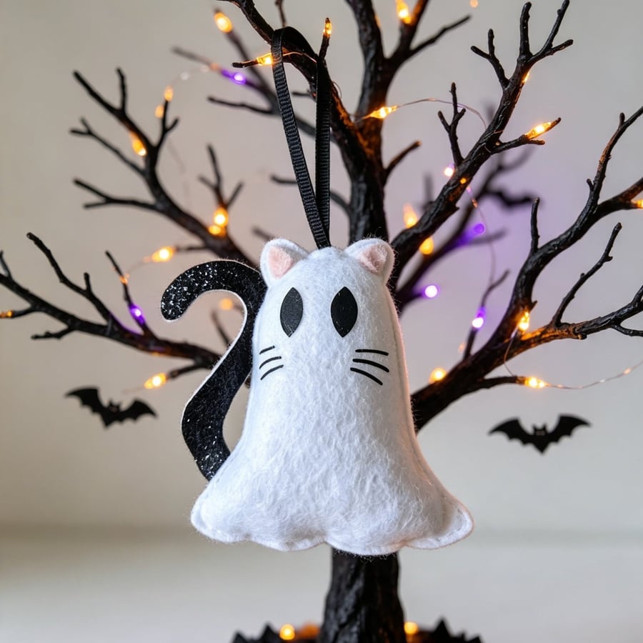 Ghost Cat Halloween Ornament Spooky Cute Hanging Decoration Handmade Halloween 
