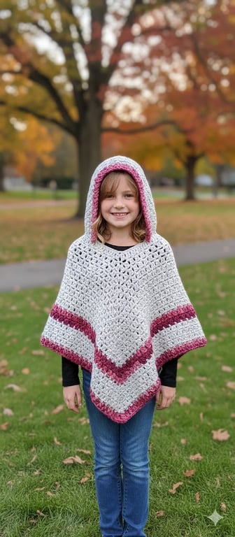 Handmade Chunky Wool Blend Child Poncho with Hood – Warm Winter Kids Cape 