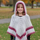 Handmade Chunky Wool Blend Child Poncho with Hood – Warm Winter Kids Cape 