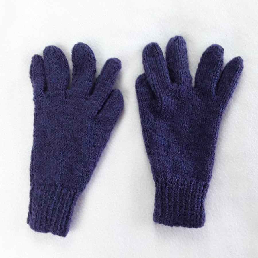 Hand knitted purple blue mix children's gloves - winter gloves - full fingered 