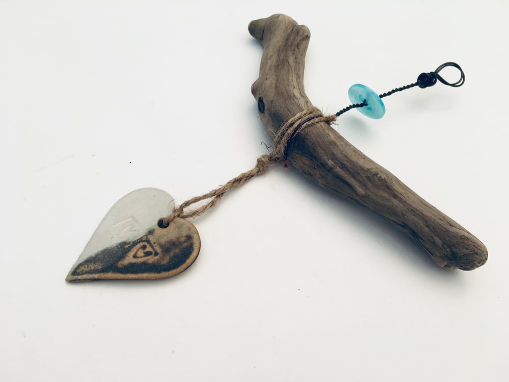 Bespoke Driftwood, Loveheart hanger, pottery, gift idea, birthday, home decor
