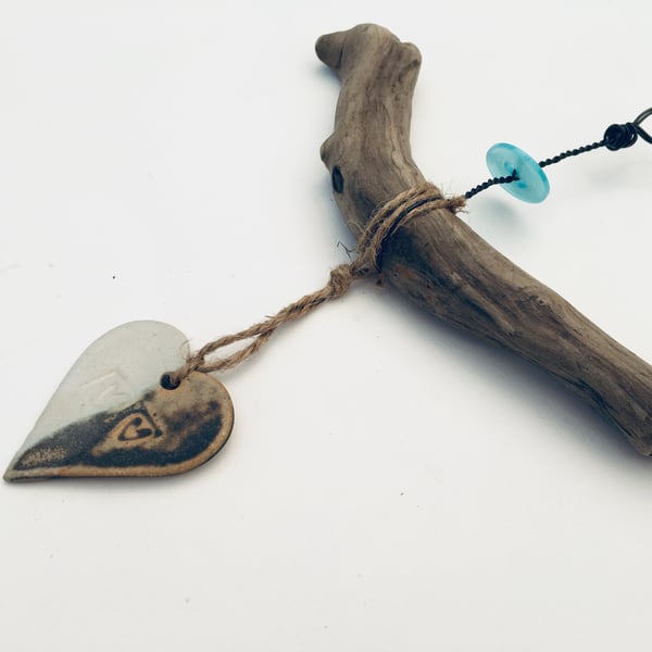 Bespoke Driftwood, Loveheart hanger, pottery, gift idea, birthday, home decor