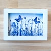 Small Butterfly Meadow Flutter, Original Cyanotype, Blue and white