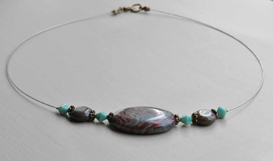 Riban Jasper & Czech Bead Necklace on Beada... - Folksy