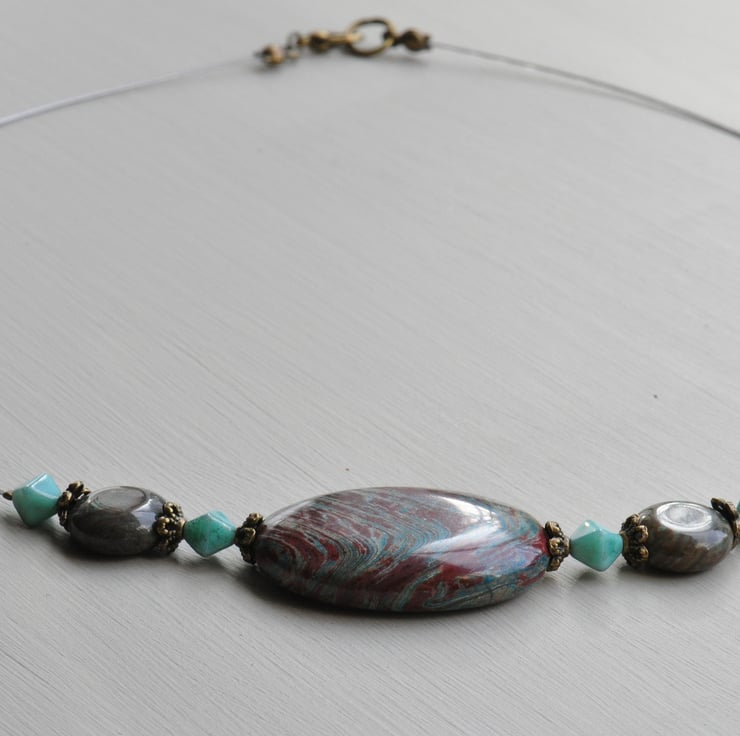 Riban Jasper & Czech Bead Necklace on Beada... - Folksy