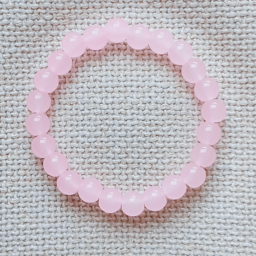 Ladies Rose Quartz Elastic Bead Bracelet