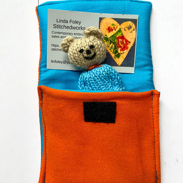 Tiny teds in beds, hand knitted miniature bear in a purse