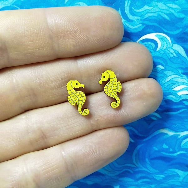 Seahorse Earrings, Sea Creature Studs, Silver Plated or Sterling Silver Backs