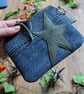 Denim Purse Pouch Purse, Pencil Case or Makeup Bag Dark Green Star 
