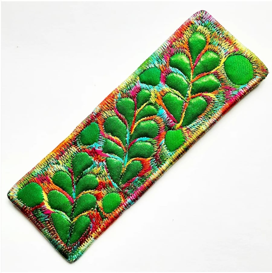 Bookmarks - Leaf Bookmark Textile with Machine Embroidery Bookmark