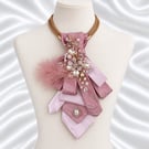 Blush Elegance Upcycled Necktie Statement Necklace
