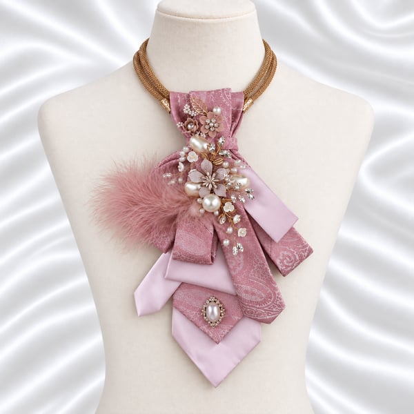 Blush Elegance Upcycled Necktie Statement Necklace
