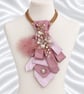 Blush Elegance Upcycled Necktie Statement Necklace