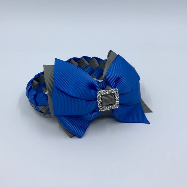 School Royal Blue and Grey pleated bun wrap