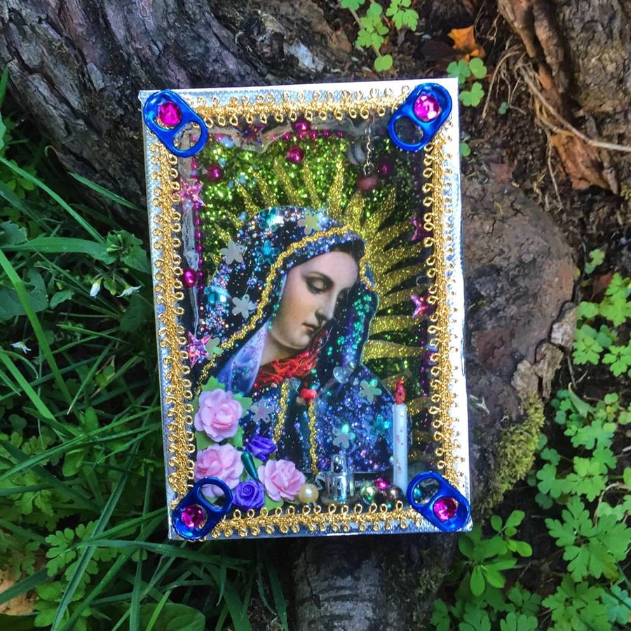 Kitsch Virgin Mary Our Lady of Sorrows Mater Dolorosa Handmade Mexican Shrine 