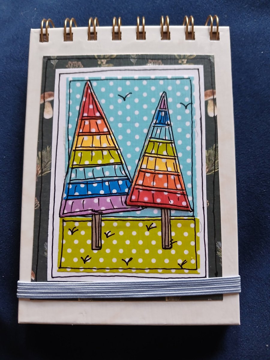 Quirky art A6 reporters notebooks hand decorated with original rainbow art