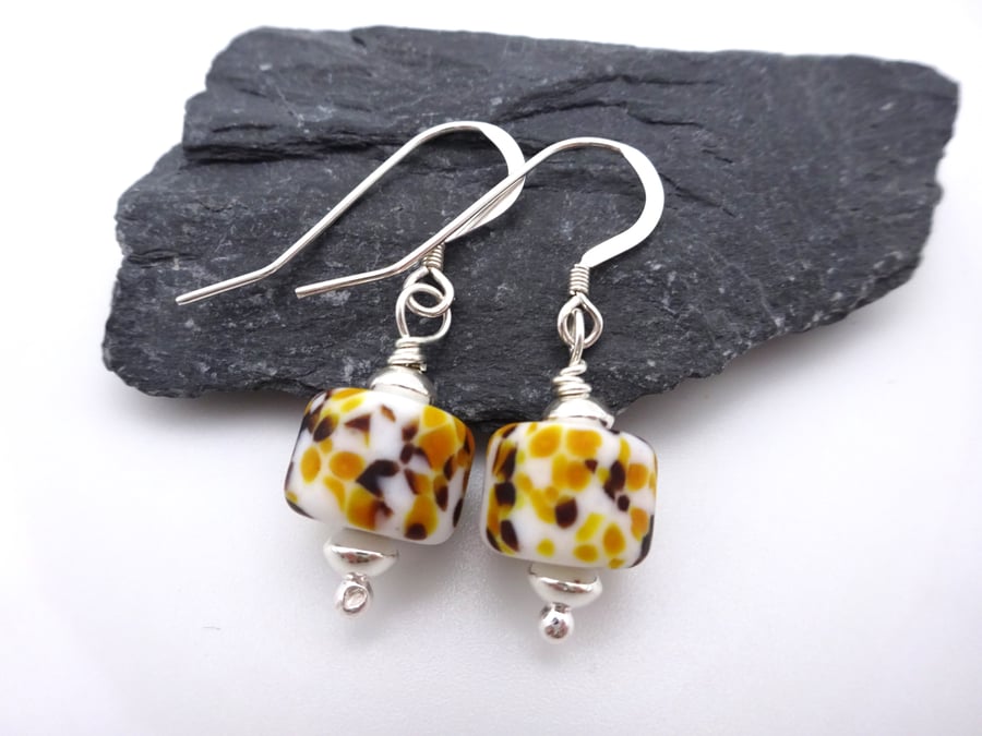 lampwork glass leopard print earrings