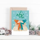 Hare Christmas Card Couple Mistletoe Blank Card