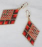 Diamond Shaped Beaded Earrings with Red, Orange and Gold Geometric Design - Image 3