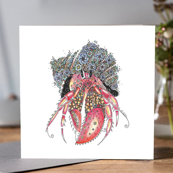 Beautifully floral Hermit Crab greeting card 