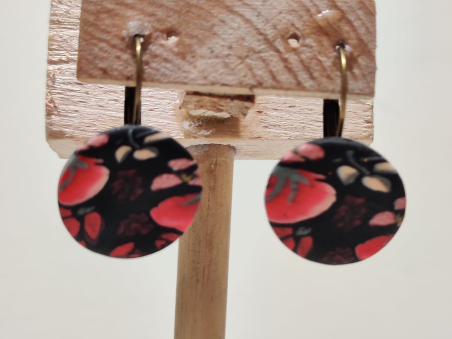 Winter floral leverback polymer clay earrings