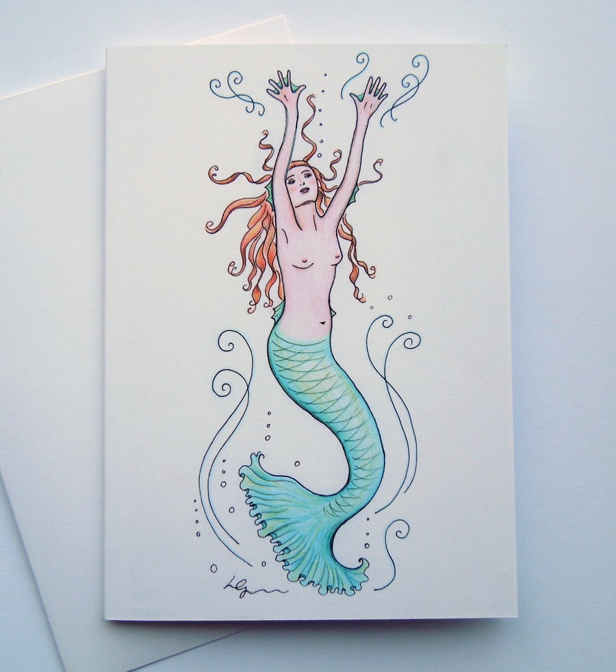 Mermaid fine art greeting card with envelope