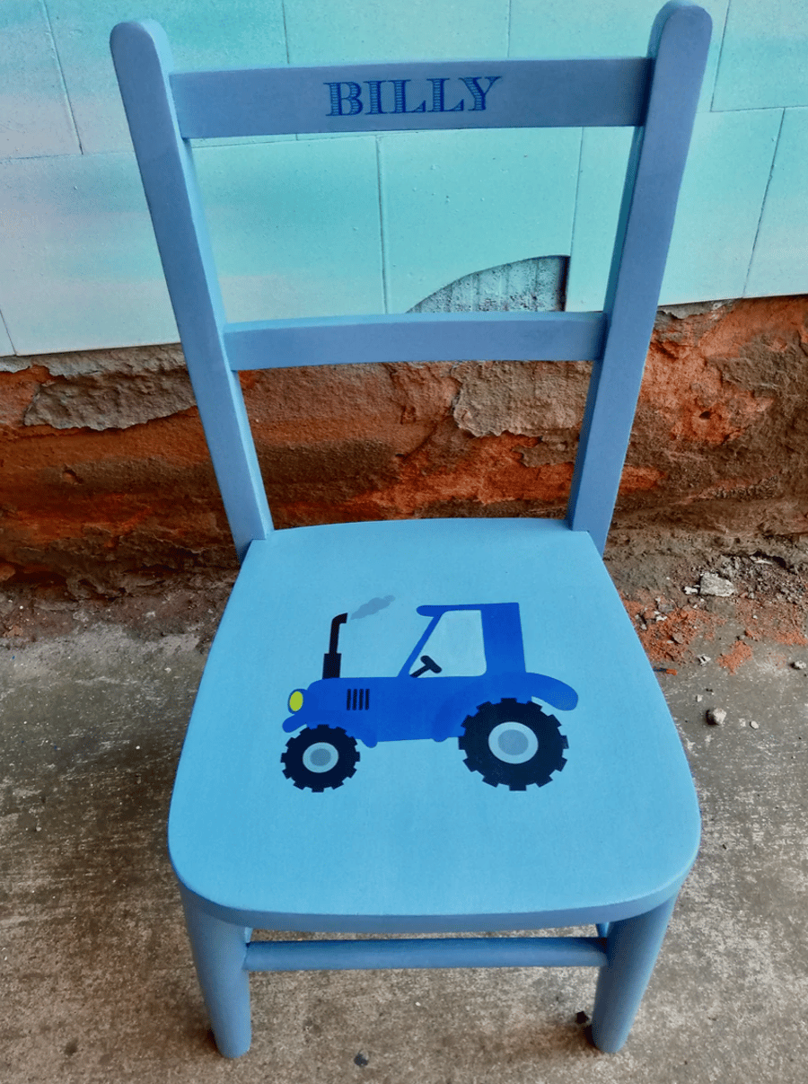 Children's personalised wooden nursery school chair - Tractor theme 