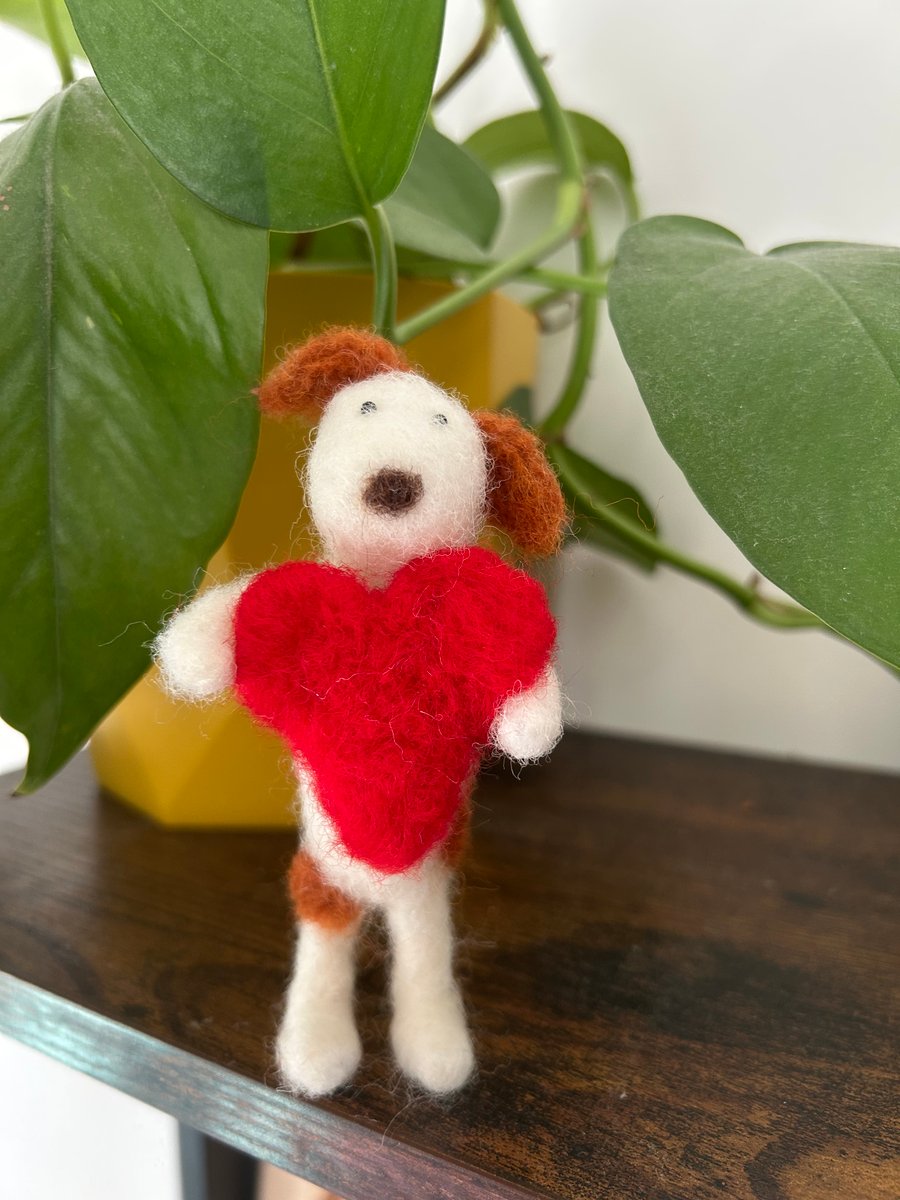 Handmade Needle felted valentines dog