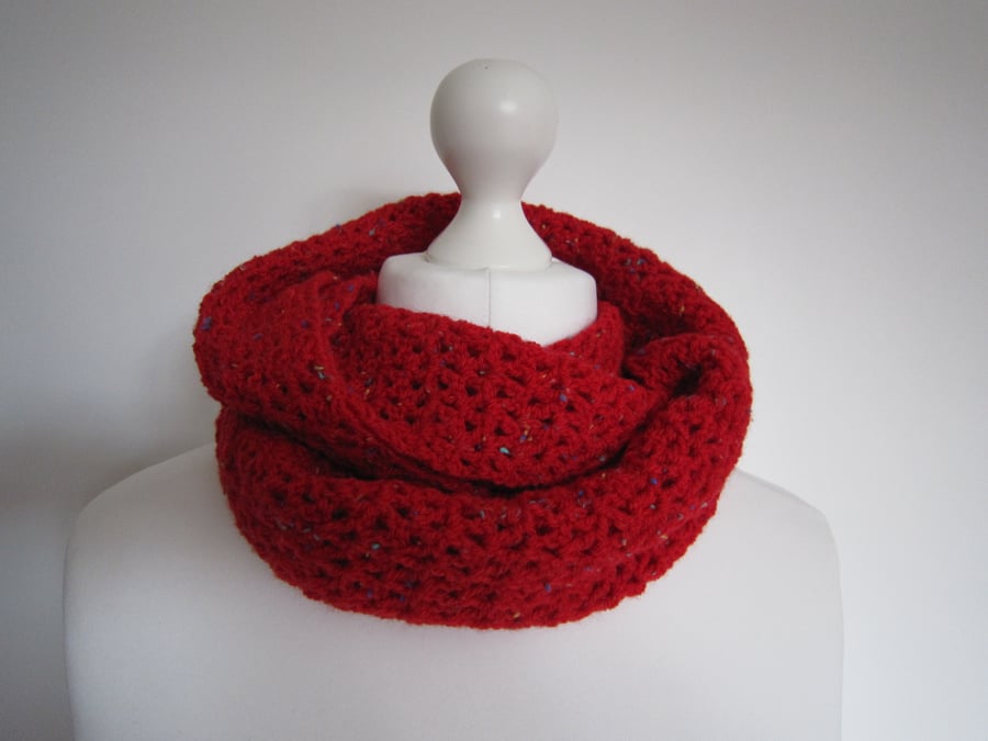 Red scarf, gender neutral infinity scarf, snood, men's scarf, womens scarf