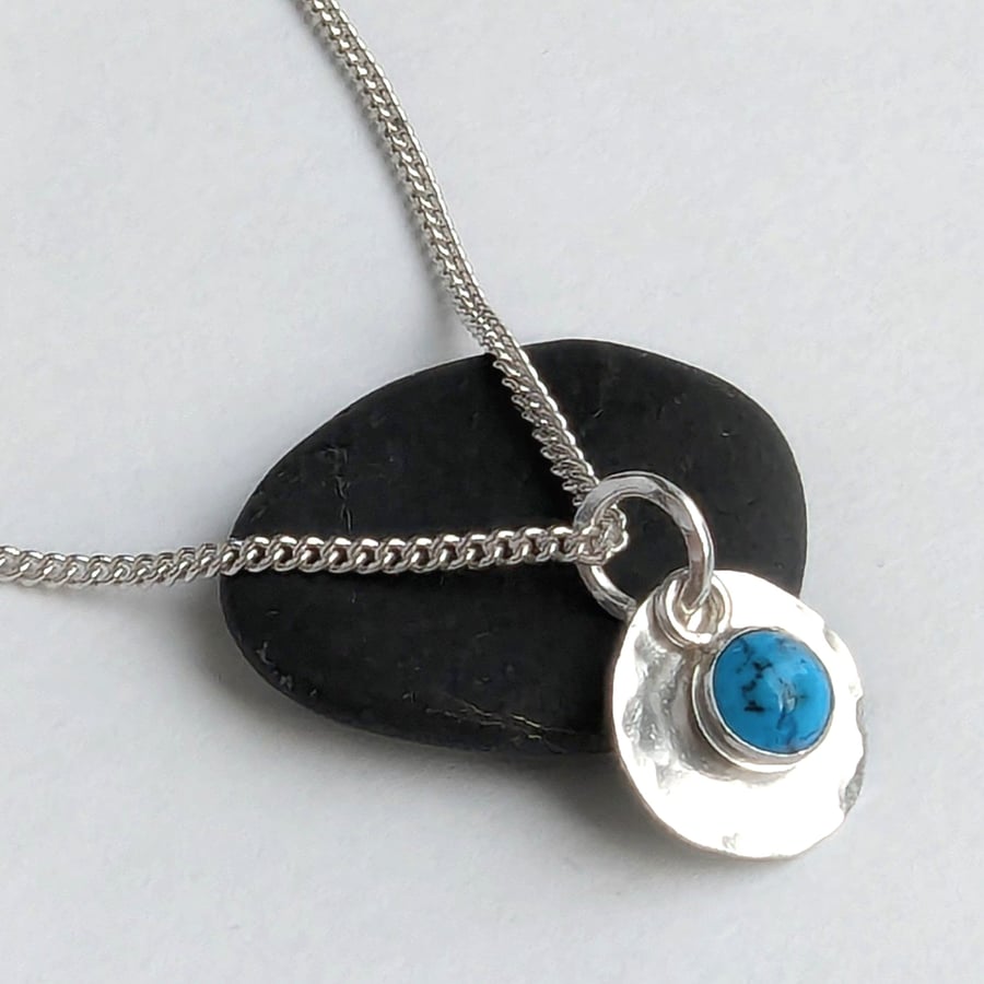 Sterling Silver Disc and Turquoise Pendant Handmade Urban Jewellery Design