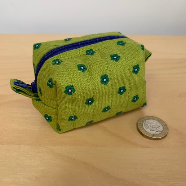 Green Flower Print Fabric Quilted Mini Box Bag