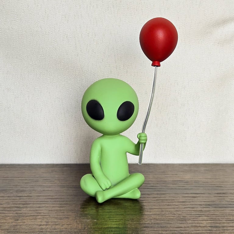 Alien Holding Balloon Figurine - Cute Resin Sculpture - 3D Printed Decor 