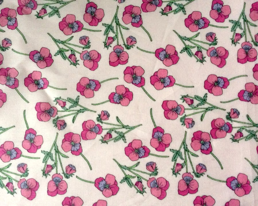 Liberty Fabric 10" Square : ROS Pink Floral Pansies