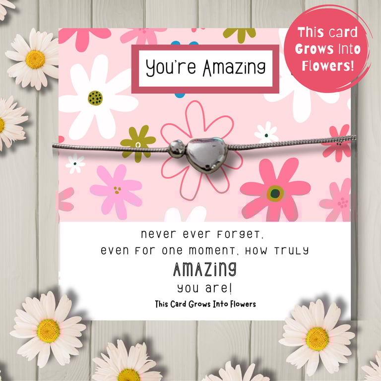 Silver Heart Charm Bracelet With Plantable Card, Friendship, Positivity Gift