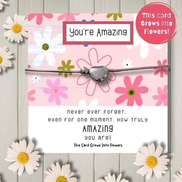 Silver Heart Charm Bracelet With Plantable Card, Friendship, Positivity Gift