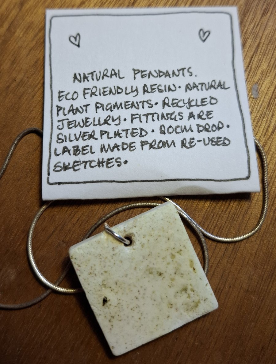 Square, Eco friendly Resin Pendant. Necklace