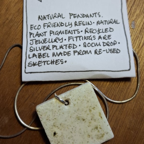 Square, Eco friendly Resin Pendant. Necklace