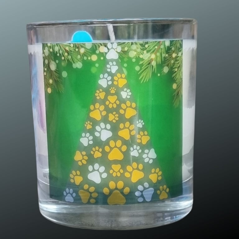 Christmas Scented Candle in Glass Paw Xmas Tree Design In 6 Fragrances Gift